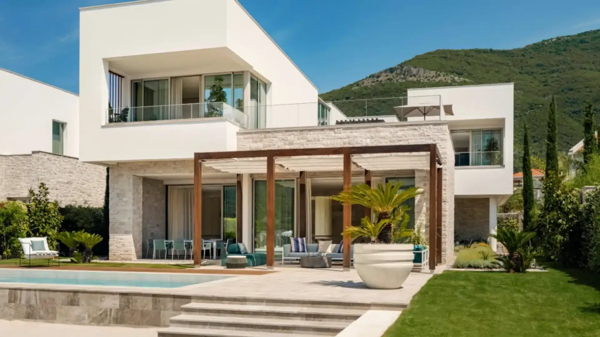 Luxury villa in Portonovi, Montenegro with modern architecture.